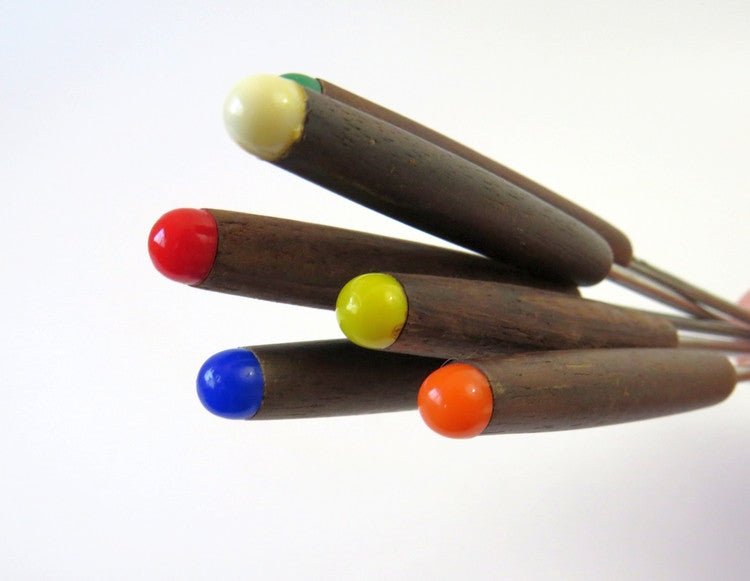 Fondue Forks Black Walnut Handled Stainless Steel Set of 6 - Japan - GSaleHunter