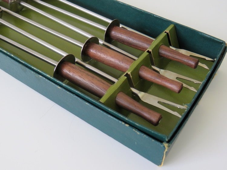 Fondue Forks Black Walnut Wood Handle Stainless Steel Set of 6, Japan - GSaleHunter