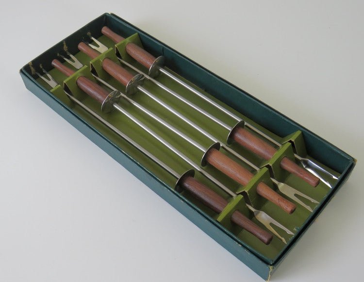 Fondue Forks Black Walnut Wood Handle Stainless Steel Set of 6, Japan - GSaleHunter