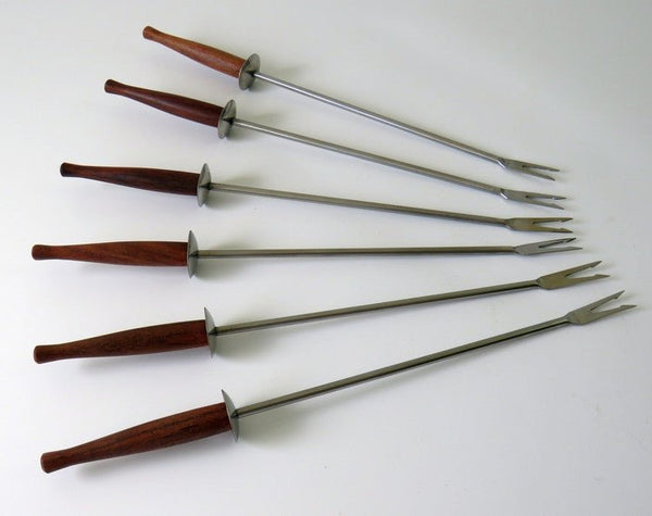 Fondue Forks Black Walnut Wood Handle Stainless Steel Set of 6, Japan - GSaleHunter