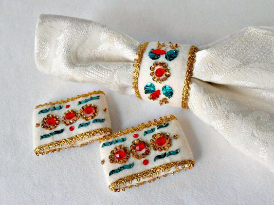 Handmade Felt Christmas Napkin Rings, Sequins & Gold Trim - GSaleHunter