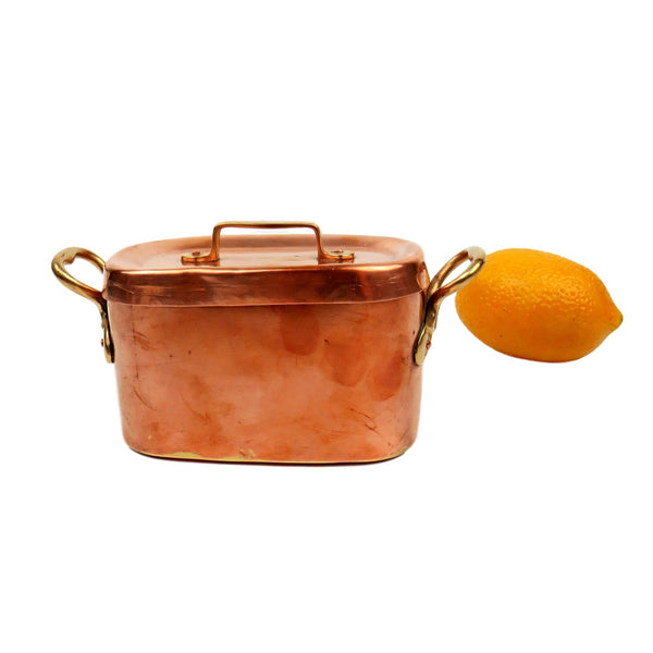 RARE Vintage Hammered Copper Pate Pan Terrine with Lid Brass Handles, Stash Box - GSaleHunter