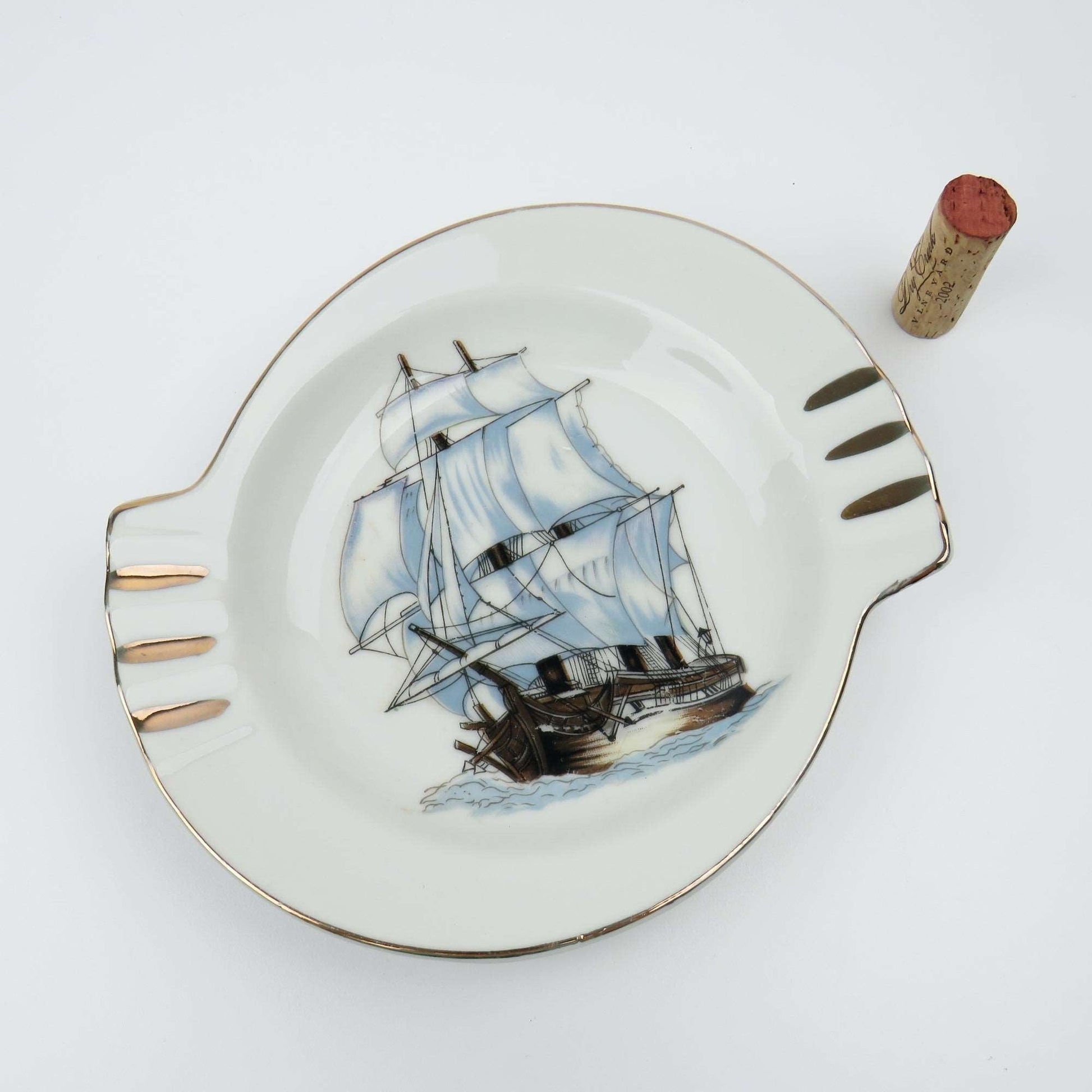 RARE Vintage Sailing Ship Cigar Ashtray by Nanco Boston Mass Souvenier Japan - GSaleHunter