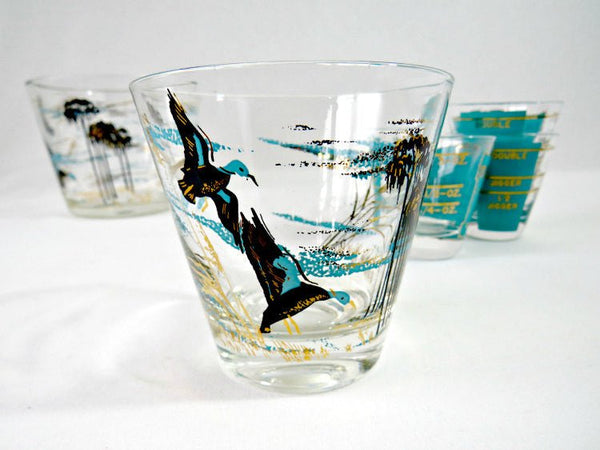 Retro Aqua Barware, Duck Hunter Glass Ice Bucket with Glasses - GSaleHunter