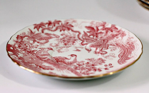 Royal Crown Derby China, Aves Red A74, 6 1/4" Scalloped Bread & Butter Plates, Set of 11 - GSaleHunter