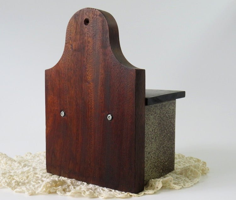 Rustic French Farmhouse Salt Box, Wood Lid and Pottery Incised SEL - GSaleHunter