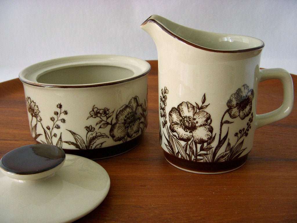 Sango Stoneware Cream & Sugar, Indian Summer Pattern 700 - GSaleHunter