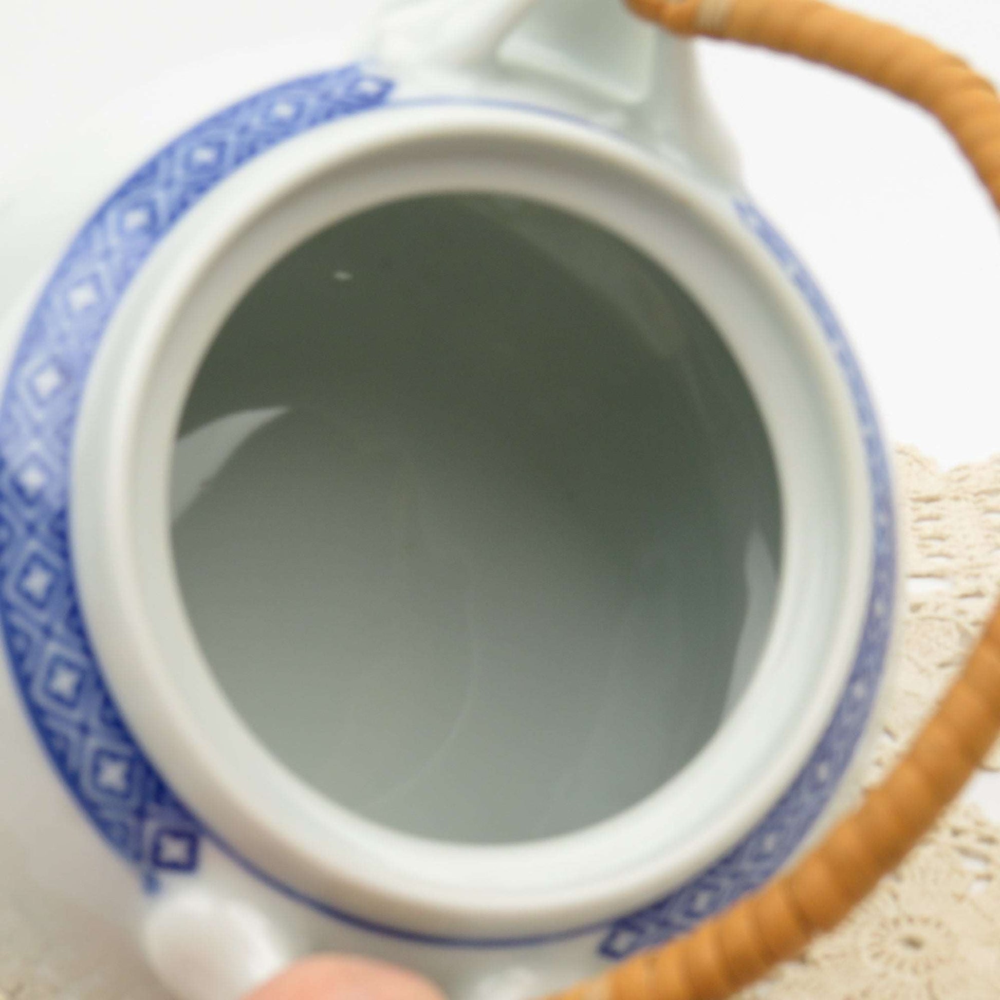 Vintage Blue & White Mini Teapot & Lid Rice Flower by TIENSHAN, Made in China - GSaleHunter