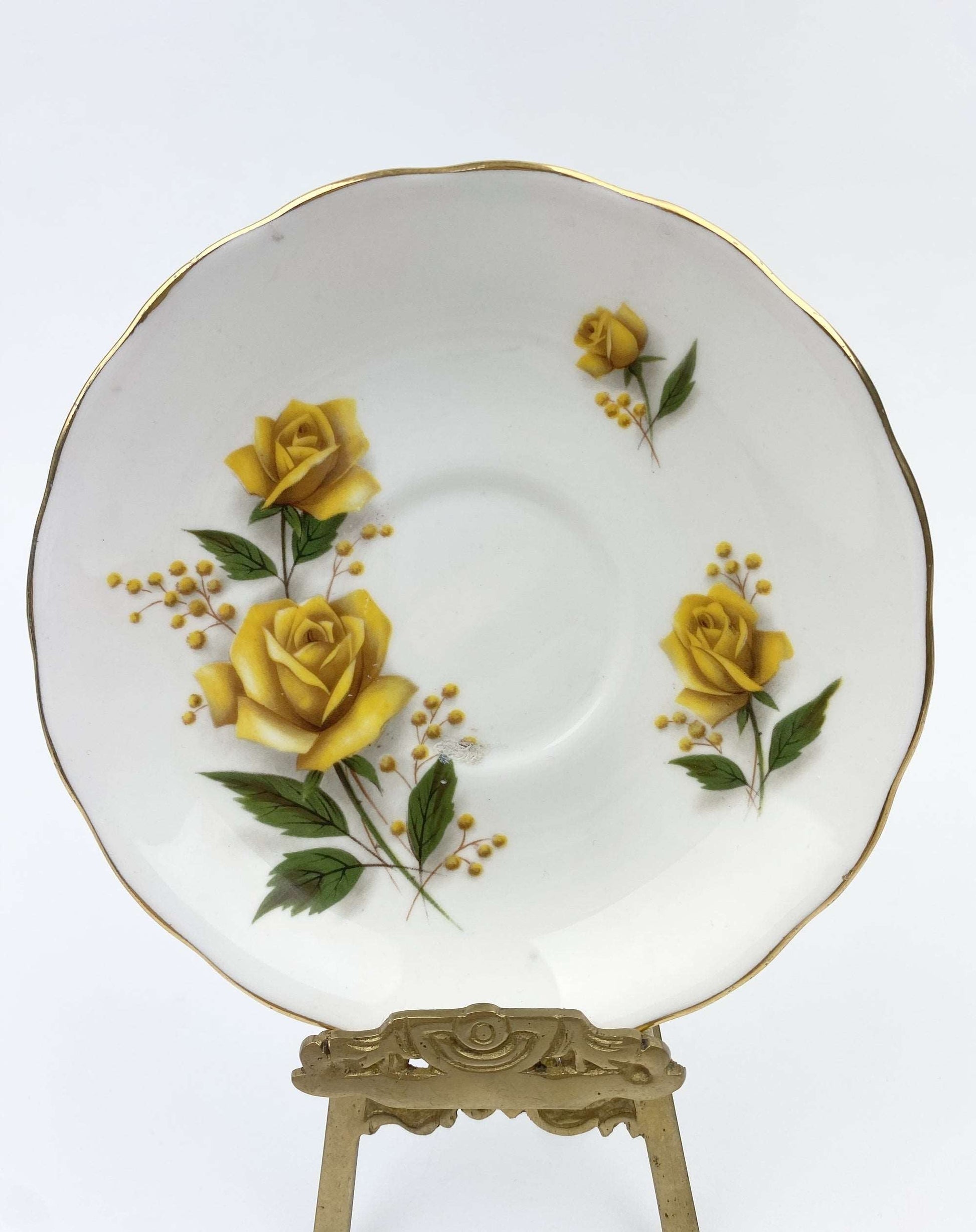 Vintage Bone China Tea Cup & Saucer Yellow Roses by Royal Vale D663 Made in England by Ridgway Potteries LTD - GSaleHunter