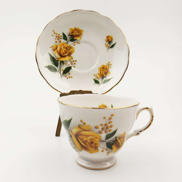 Vintage Bone China Tea Cup & Saucer Yellow Roses by Royal Vale D663 Made in England by Ridgway Potteries LTD - GSaleHunter