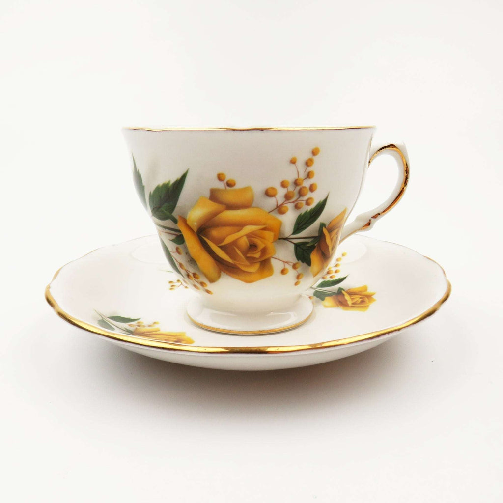 Vintage Bone China Tea Cup Saucer Yellow Roses by Royal Vale D663 Ma GSaleHunter