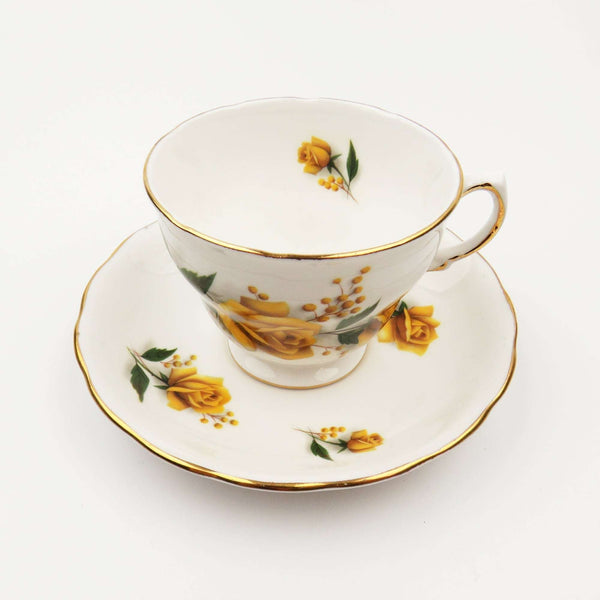 Vintage Bone China Tea Cup & Saucer Yellow Roses by Royal Vale D663 Made in England by Ridgway Potteries LTD - GSaleHunter