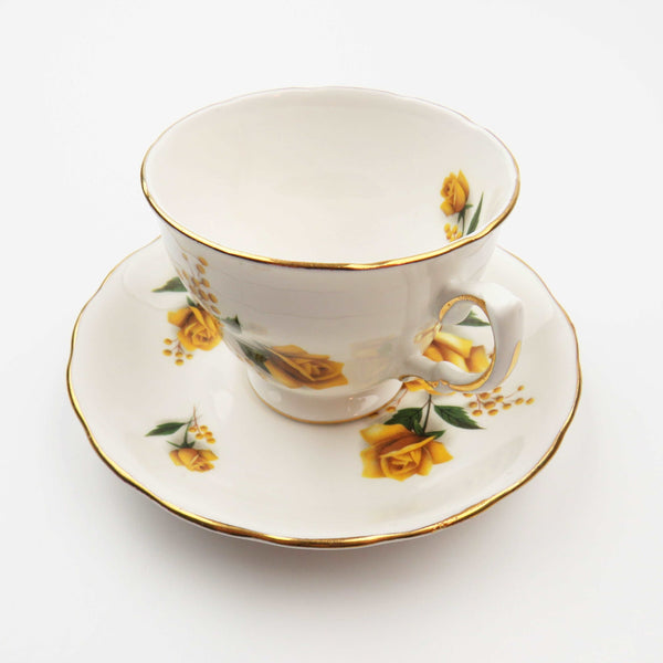 Vintage Bone China Tea Cup & Saucer Yellow Roses by Royal Vale D663 Made in England by Ridgway Potteries LTD - GSaleHunter