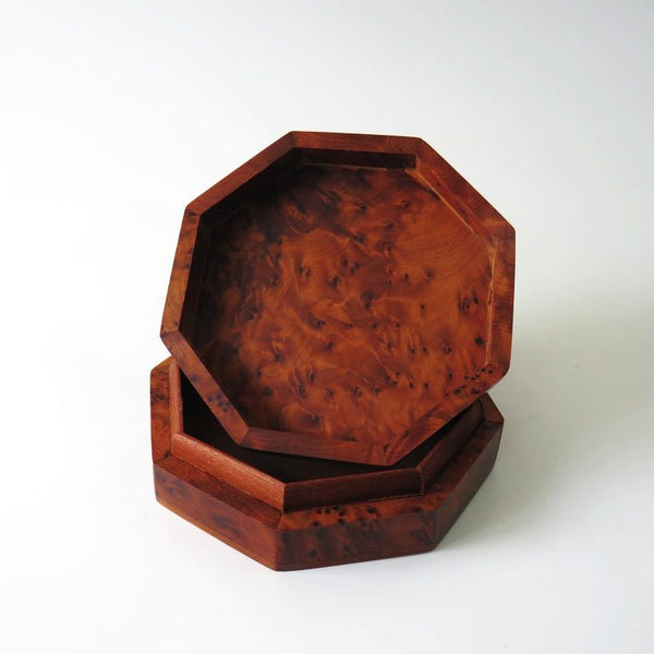 Vintage Burl Wood Handcrafted Octagon Shape Fitted Box - GSaleHunter