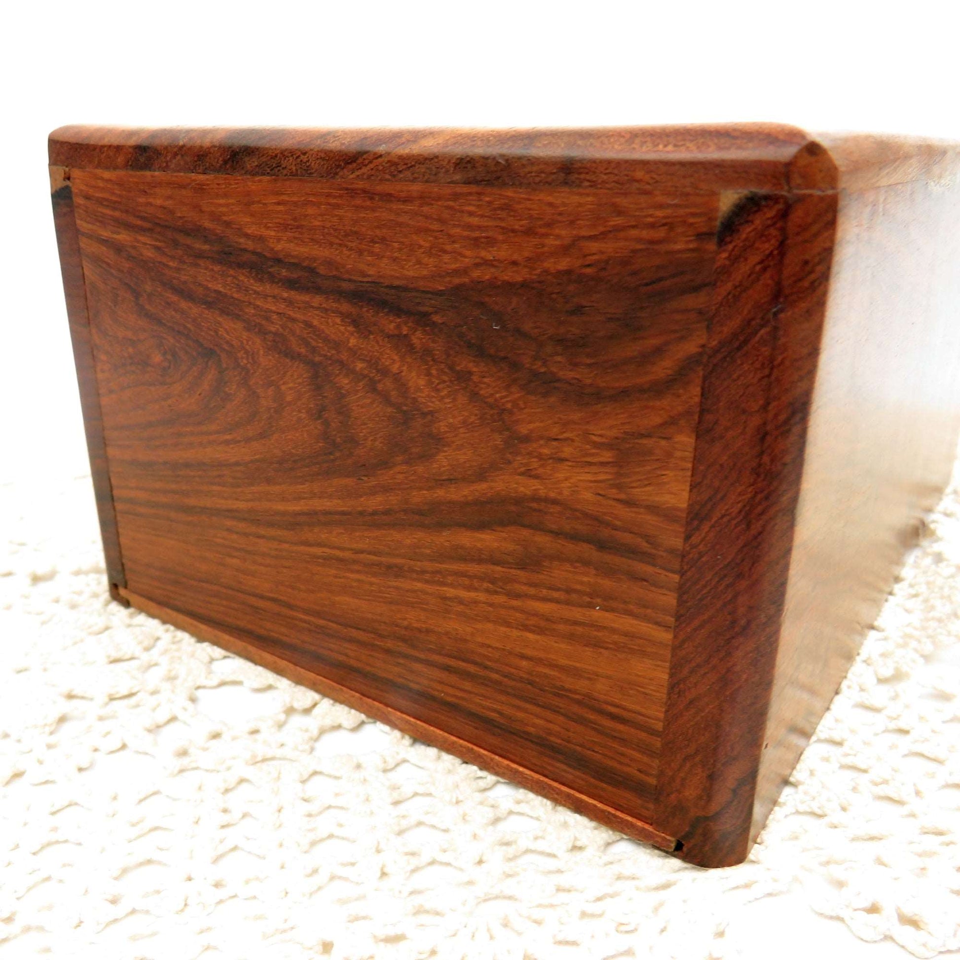 Vintage Hand Carved Floral Rosewood Stash Box Hidden Slide Out Door Hand Crafted - GSaleHunter