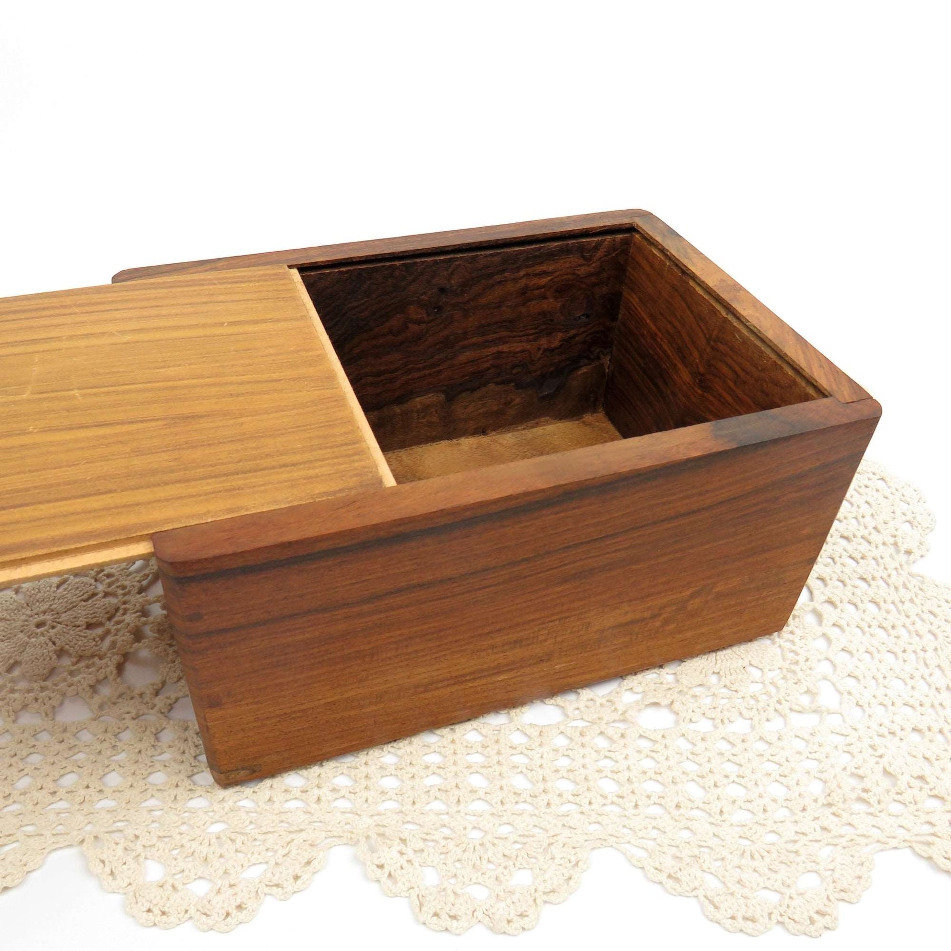 Vintage Hand Carved Floral Rosewood Stash Box Hidden Slide Out Door Hand Crafted - GSaleHunter