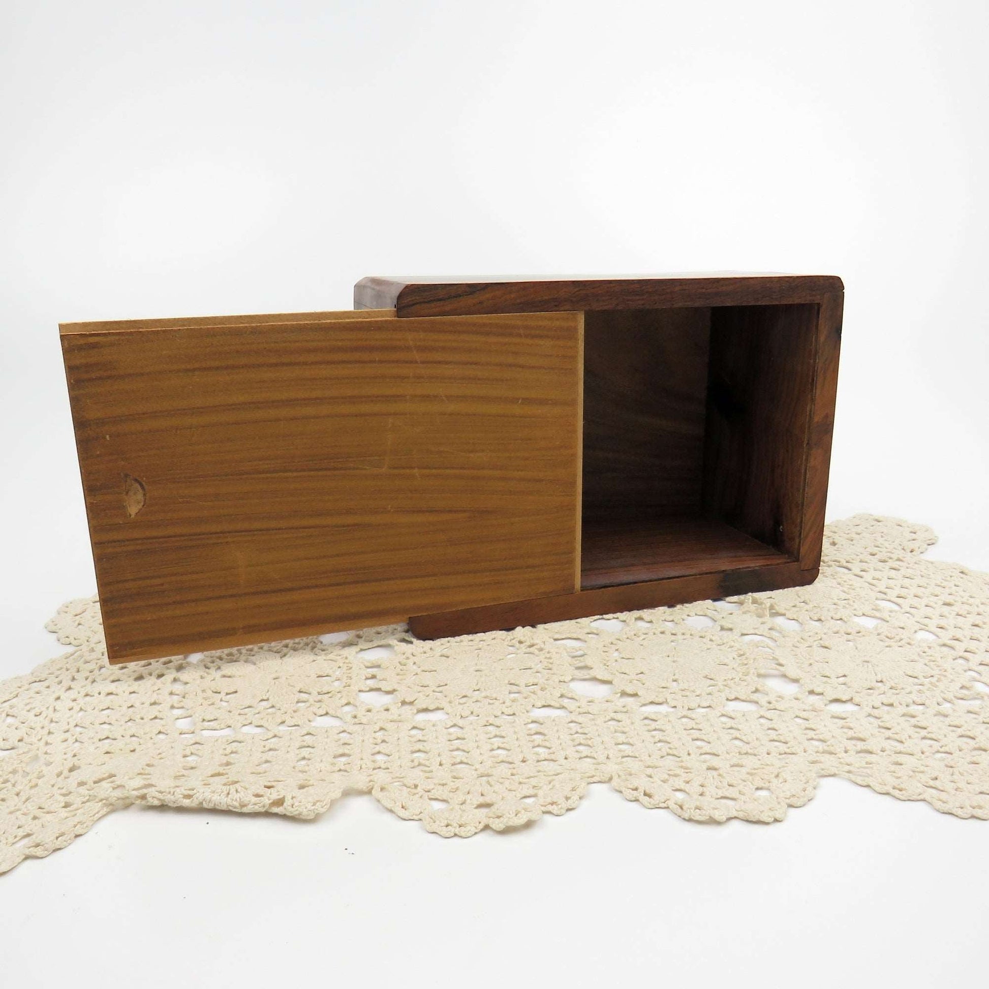 Vintage Hand Carved Floral Rosewood Stash Box Hidden Slide Out Door Hand Crafted - GSaleHunter