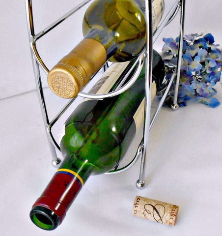 Vintage Heavy Chromed Wire Wine Caddy, Barware Wine Display - GSaleHunter