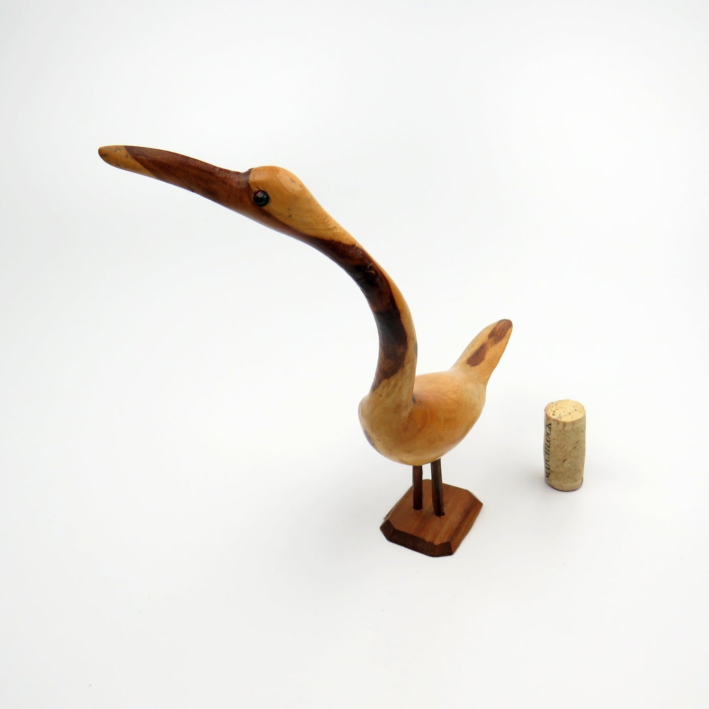 Vintage Mid Century Hand Carved Desert Ironwood Goose/Crane Wood Carving w Glass Eyes - GSaleHunter