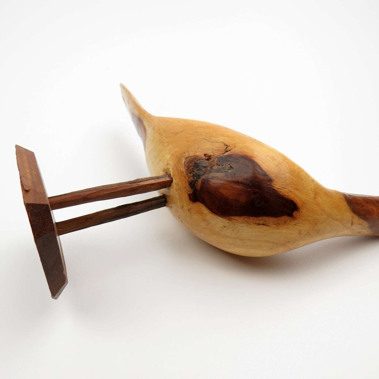 Vintage Mid Century Hand Carved Desert Ironwood Goose/Crane Wood Carving w Glass Eyes - GSaleHunter