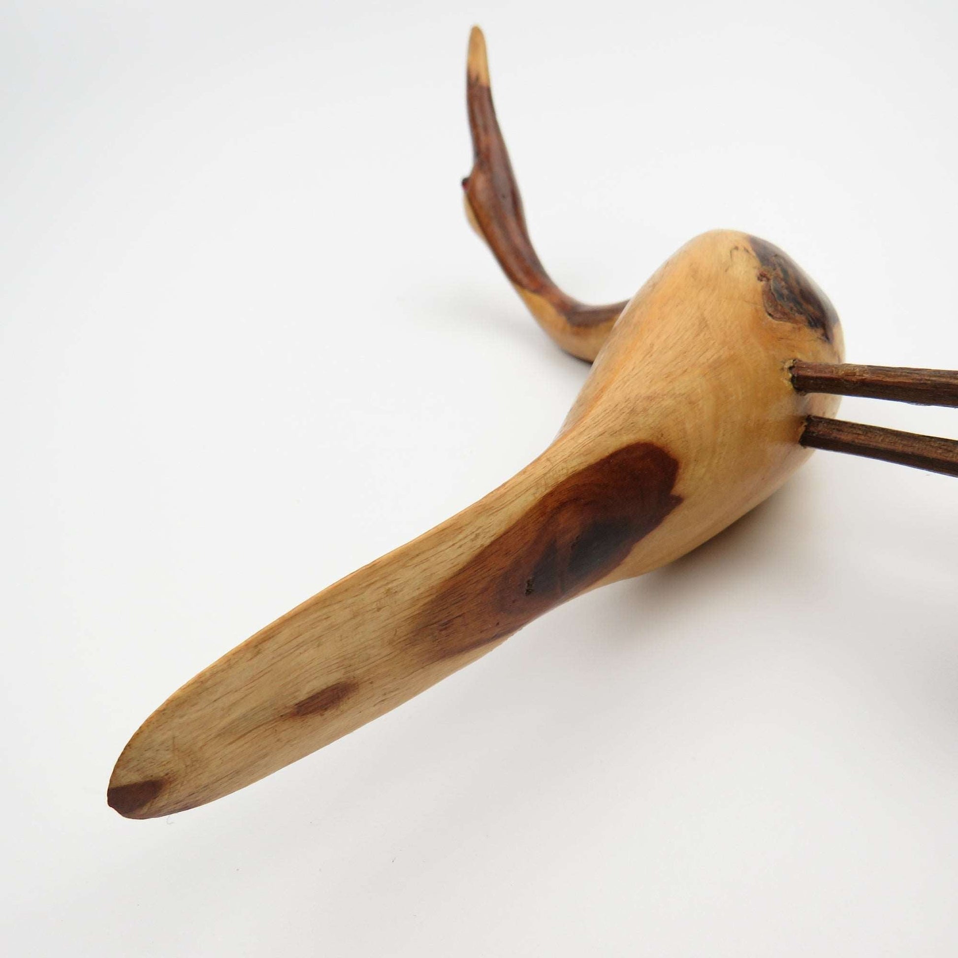 Vintage Mid Century Hand Carved Desert Ironwood Goose/Crane Wood Carving w Glass Eyes - GSaleHunter