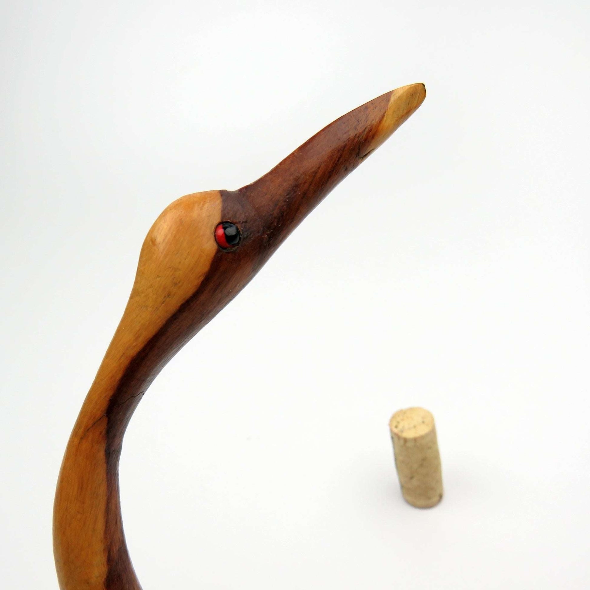 Vintage Mid Century Hand Carved Desert Ironwood Goose/Crane Wood Carving w Glass Eyes - GSaleHunter