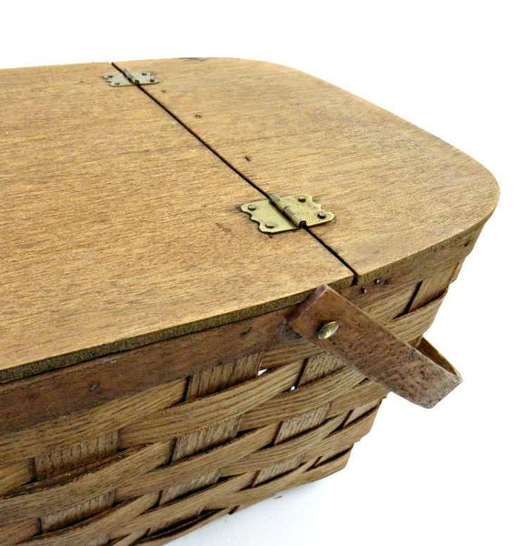 Vintage Putney Basketville Picnic Basket Set, Woven Split Oak Wood - GSaleHunter