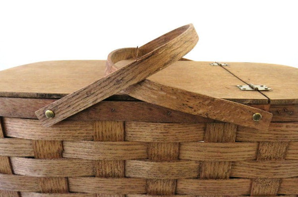 Vintage Putney Basketville Picnic Basket Set, Woven Split Oak Wood - GSaleHunter
