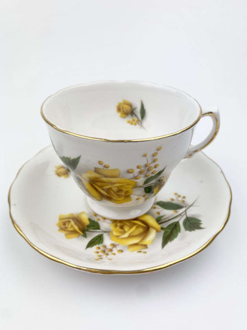 Vintage Royal Vale Bone China Tea Cup and Saucer England Yellow Rose - GSaleHunter