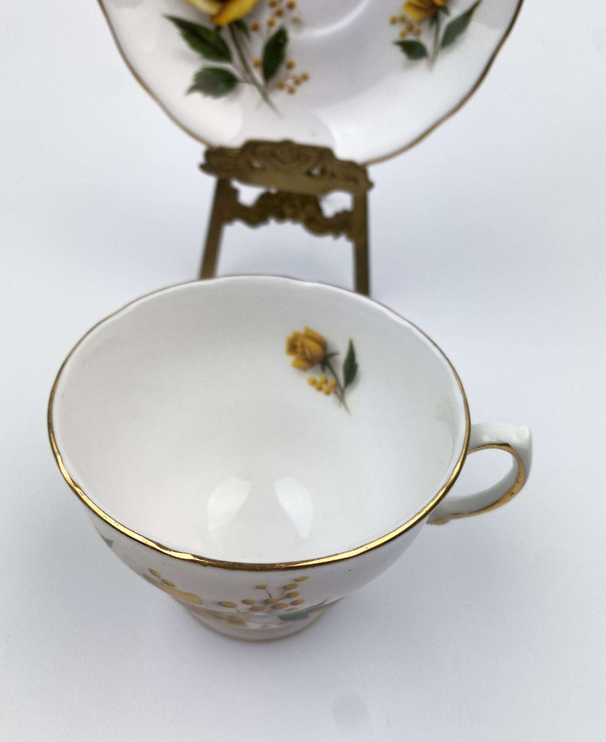 Vintage Royal Vale Bone China Tea Cup and Saucer England Yellow Rose - GSaleHunter