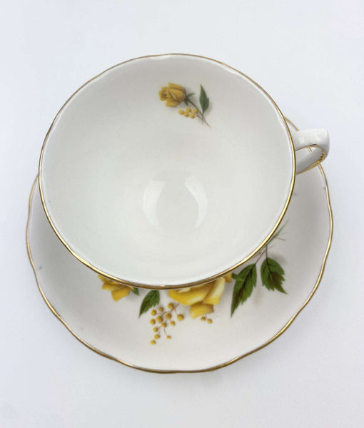 Vintage Royal Vale Bone China Tea Cup and Saucer England Yellow Rose - GSaleHunter