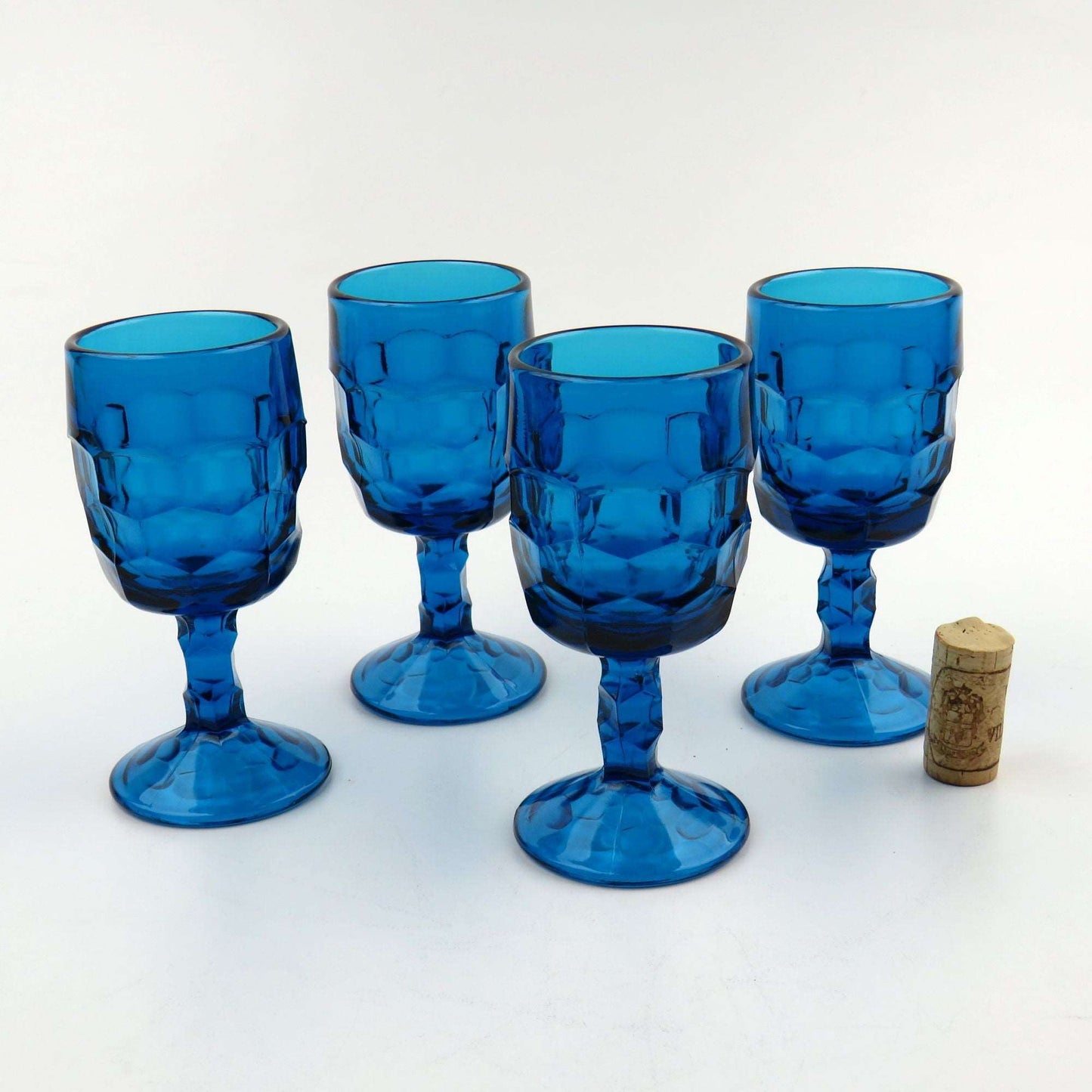 Vintage Set of 4 Viking Glass Georgian Cobalt Blue (Bluenique) 5 1/4" Wine Goblets - GSaleHunter