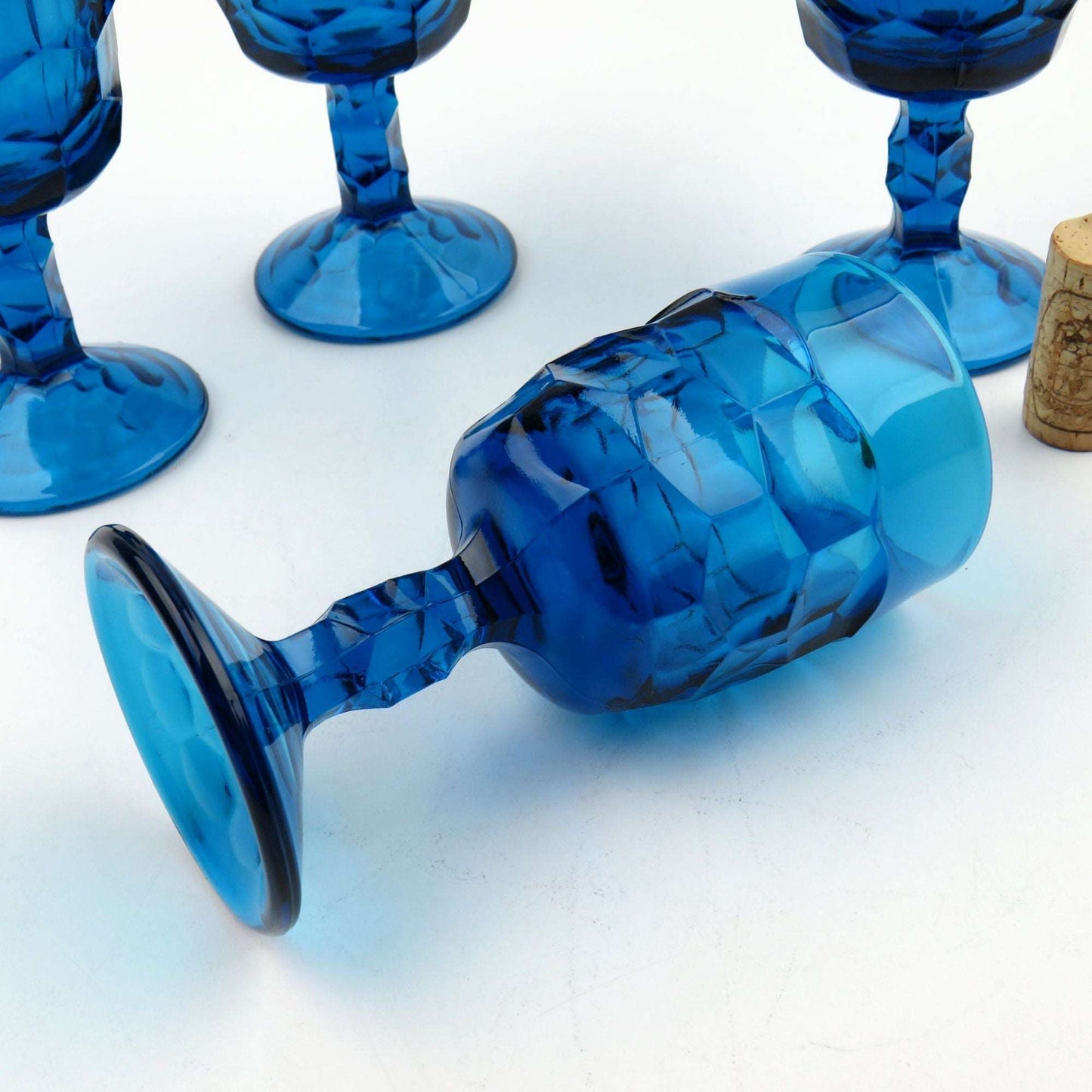 Vintage Set of 4 Viking Glass Georgian Cobalt Blue (Bluenique) 5 1/4" Wine Goblets - GSaleHunter