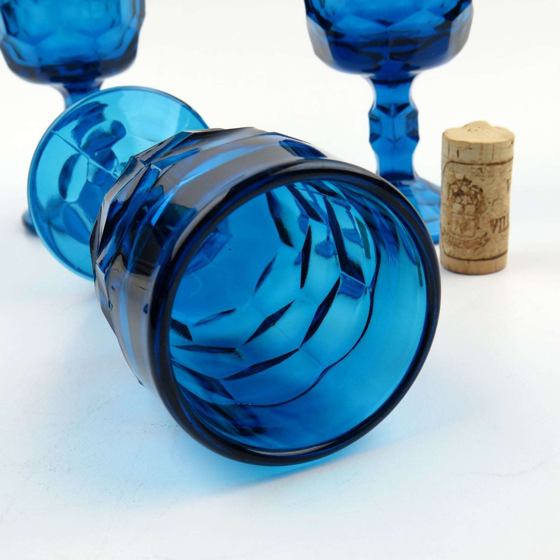 Vintage Set of 4 Viking Glass Georgian Cobalt Blue (Bluenique) 5 1/4" Wine Goblets - GSaleHunter