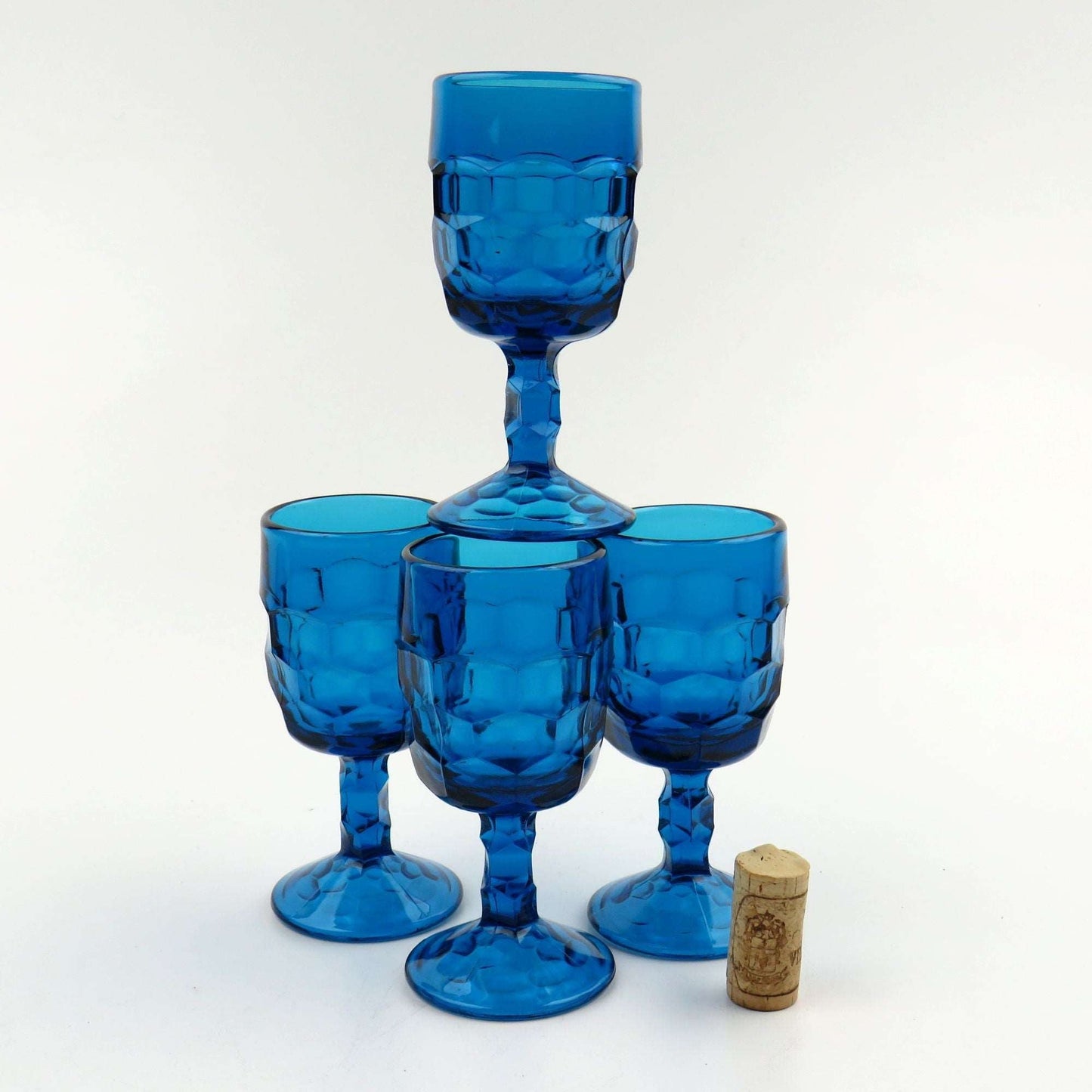 Vintage Set of 4 Viking Glass Georgian Cobalt Blue (Bluenique) 5 1/4" Wine Goblets - GSaleHunter