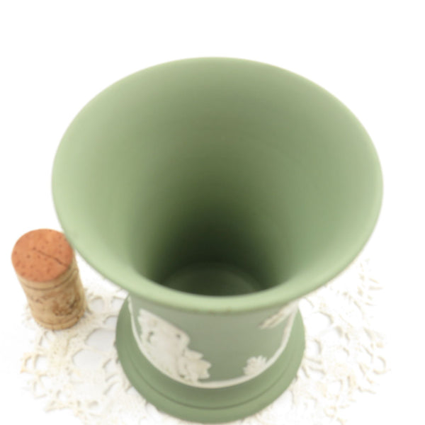 Vintage Trumpet Spilled Mini Vase 4" Cream on Celadon Green Sage Footed SACRIFICE OF POMONA - GSaleHunter