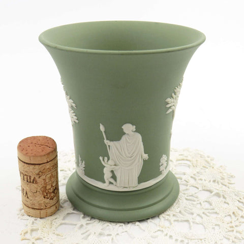 Vintage Trumpet Spilled Mini Vase 4" Cream on Celadon Green Sage Footed SACRIFICE OF POMONA - GSaleHunter