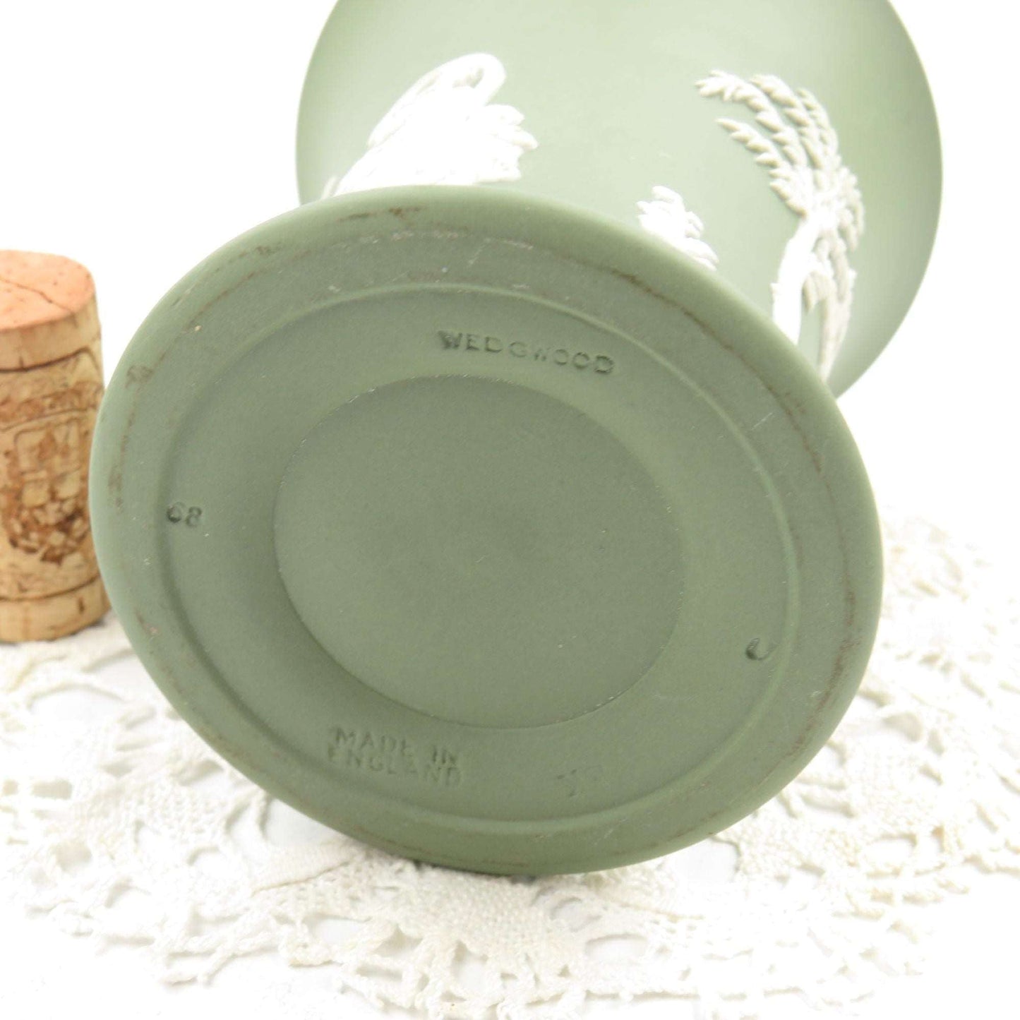 Vintage Trumpet Spilled Mini Vase 4" Cream on Celadon Green Sage Footed SACRIFICE OF POMONA - GSaleHunter