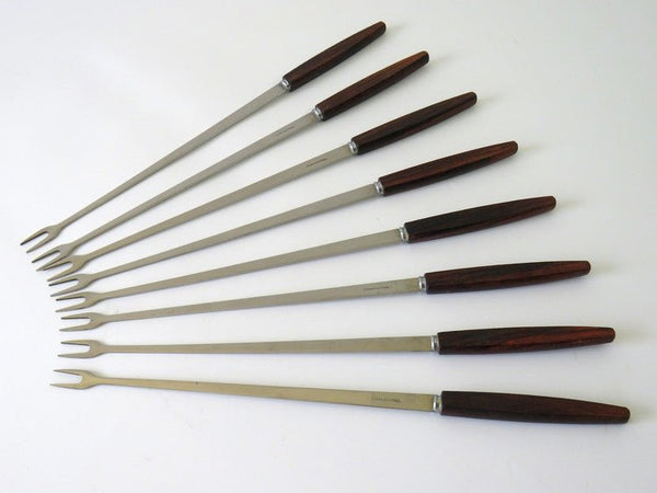 XL Fondue Forks Black Walnut Handled Stainless Steel Set of 8 - Japan - GSaleHunter