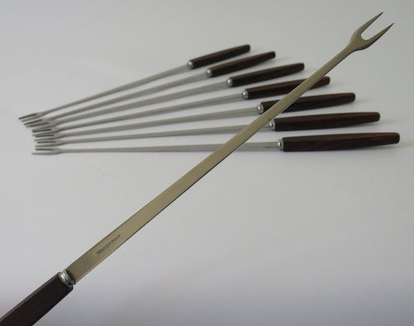XL Fondue Forks Black Walnut Handled Stainless Steel Set of 8 - Japan - GSaleHunter